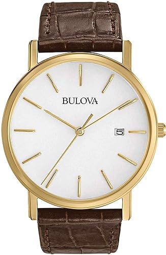 Bulova Men's Classic 3-Hand Calendar Date Quartz Leather Strap Watch, Buckle, 37mm