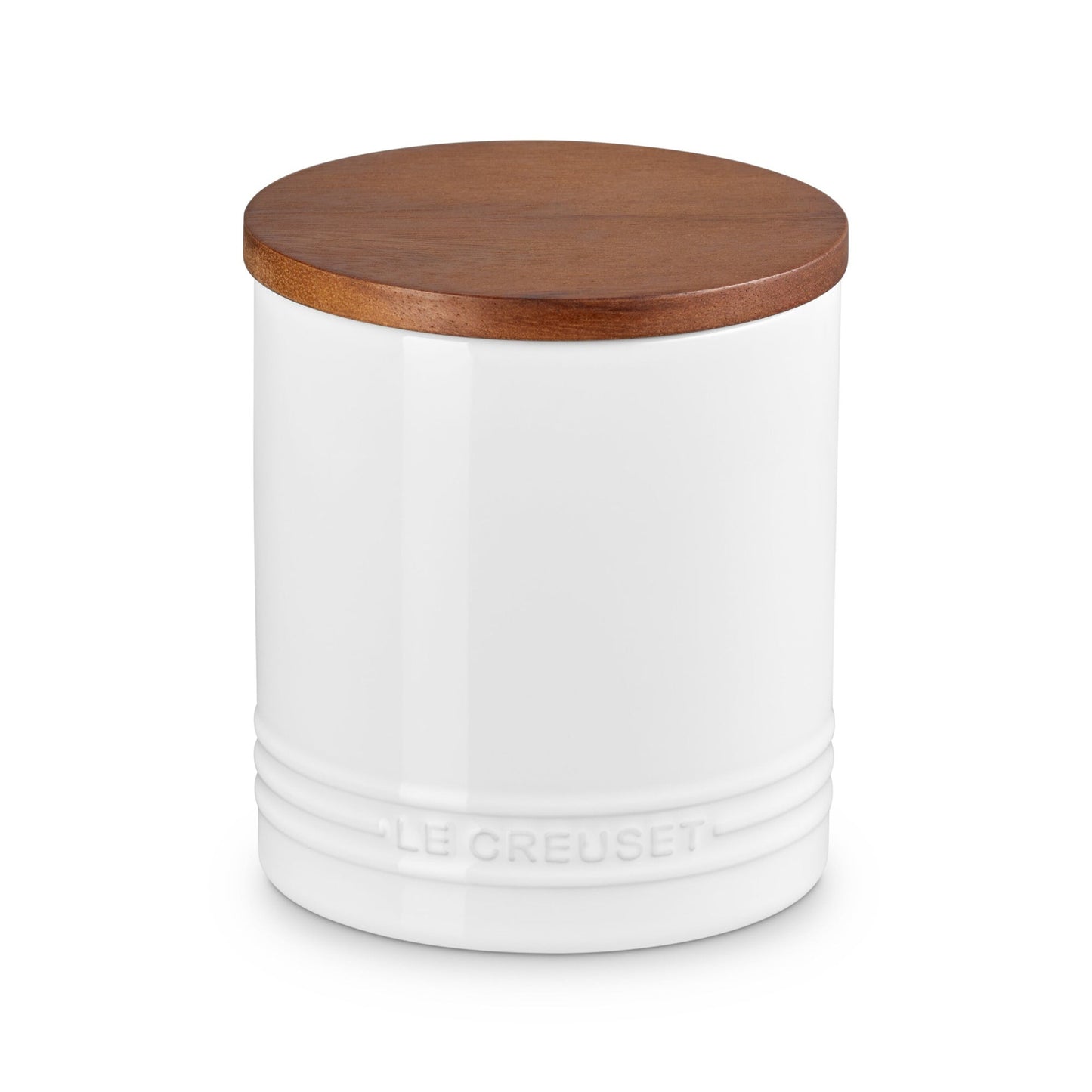 1.2qt Stoneware Storage Canister w/ Wood Lid White