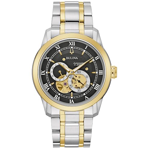 Bulova Men's Classic Sutton 4-Hand Automatic Watch, 24-Hour Sub Dial, Open Aperture, Self-Winding, Exhibition Caseback, Double Curved Mineral Crystal, Luminous Hands, 42mm