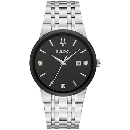 Bulova Men's Modern Tone Stainless Steel 3-Hand Calendar Date Quartz Watch, Diamond Dial
