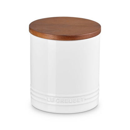 1.2qt Stoneware Storage Canister w/ Wood Lid White