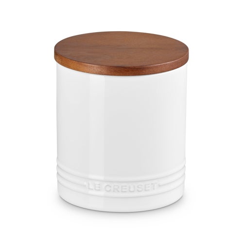 1.2qt Stoneware Storage Canister w/ Wood Lid White