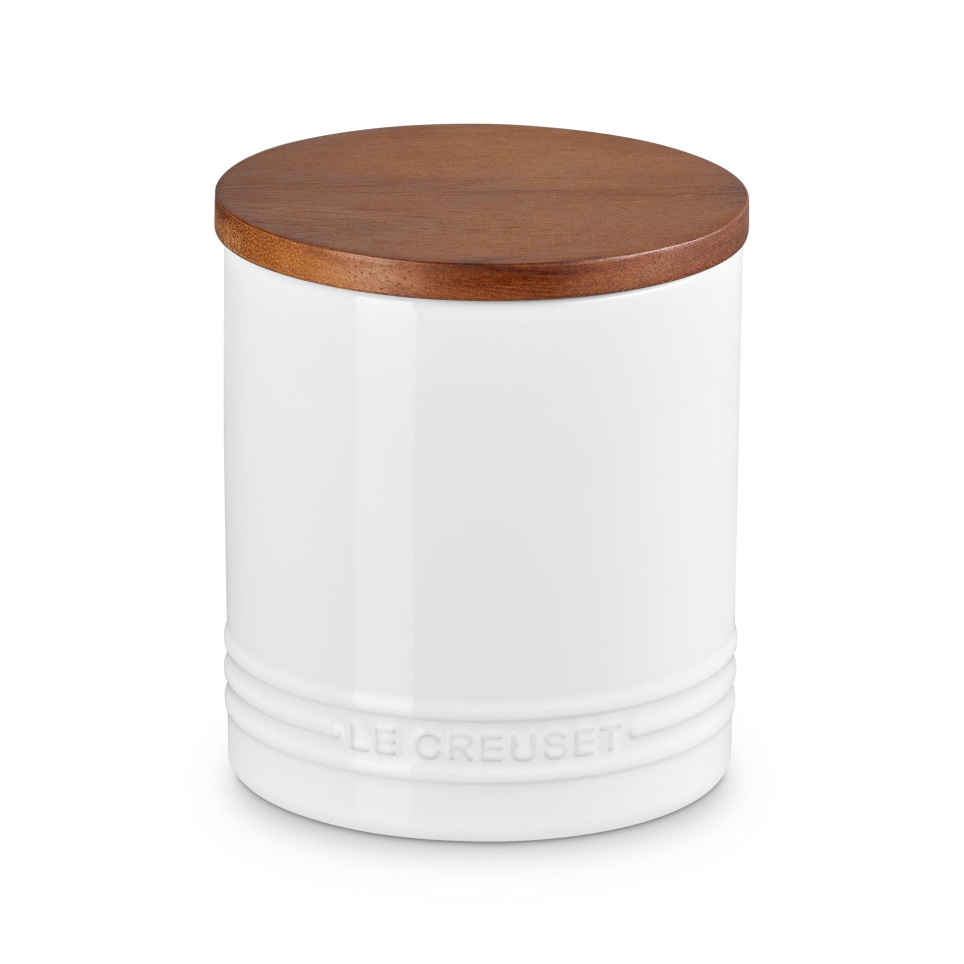 1.2qt Stoneware Storage Canister w/ Wood Lid White