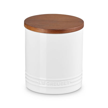 1.2qt Stoneware Storage Canister w/ Wood Lid White