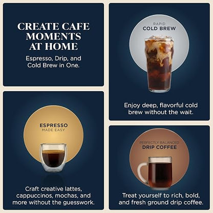 Ninja Luxe Café Premier 3-in-1 Espresso Machine, Drip Coffee, & Cold Brew | Built-in Grinder, Hands-Free Milk Frother, and Assisted Tamper for Cappuccinos & Lattes, Stainless Steel, ES601