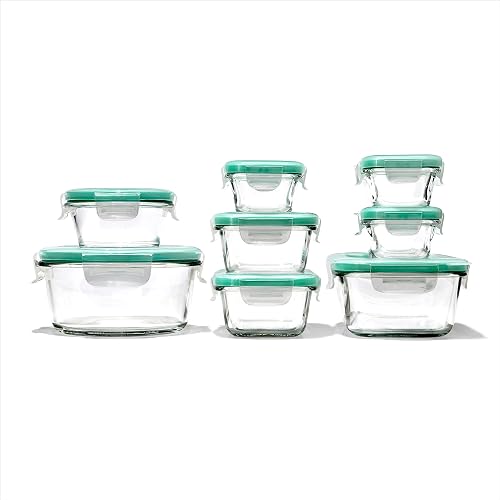 OXO Good Grips 16 Piece Glass Smart Seal Airtight Everyday Container Set & Good Grips 4-Piece Smart Seal Leakproof Mini Glass Container Set