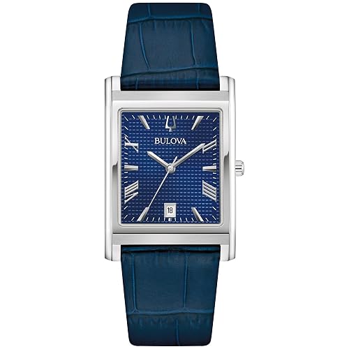 Bulova Men's Classic Sutton 3-Hand Calendar Quartz Leather Strap, Patterned Dial, Sapphire Crystal, 29 x 41mm