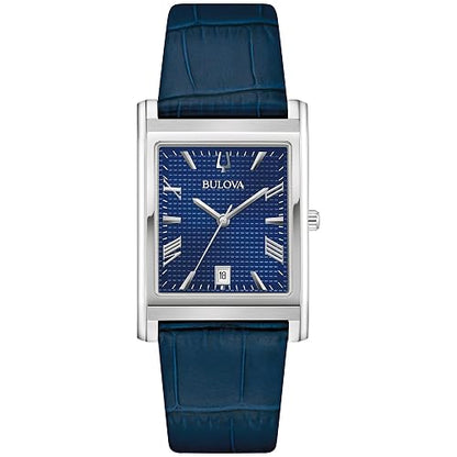 Bulova Men's Classic Sutton 3-Hand Calendar Quartz Leather Strap, Patterned Dial, Sapphire Crystal, 29 x 41mm