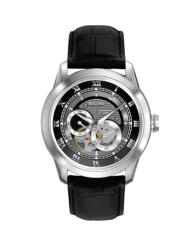 Bulova Men's Classic Sutton 4-Hand Automatic Watch, 24-Hour Sub Dial, Open Aperture, Self-Winding, Exhibition Caseback, Double Curved Mineral Crystal, Luminous Hands, 42mm
