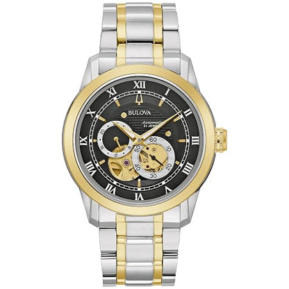 Bulova Men's Classic Sutton 4-Hand Automatic Watch, 24-Hour Sub Dial, Open Aperture, Self-Winding, Exhibition Caseback, Double Curved Mineral Crystal, Luminous Hands, 42mm