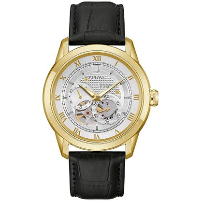 Bulova Men's Classic Sutton 4-Hand Automatic Watch, 24-Hour Sub Dial, Open Aperture, Self-Winding, Exhibition Caseback, Double Curved Mineral Crystal, Luminous Hands, 42mm