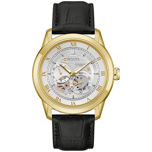 Bulova Men's Classic Sutton 4-Hand Automatic Watch, 24-Hour Sub Dial, Open Aperture, Self-Winding, Exhibition Caseback, Double Curved Mineral Crystal, Luminous Hands, 42mm