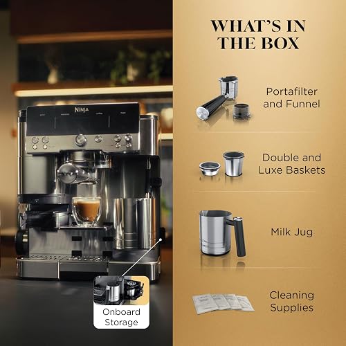 Ninja Luxe Café Premier 3-in-1 Espresso Machine, Drip Coffee, & Cold Brew | Built-in Grinder, Hands-Free Milk Frother, and Assisted Tamper for Cappuccinos & Lattes, Stainless Steel, ES601