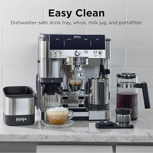 Ninja Luxe Café Premier 3-in-1 Espresso Machine, Drip Coffee, & Cold Brew | Built-in Grinder, Hands-Free Milk Frother, and Assisted Tamper for Cappuccinos & Lattes, Stainless Steel, ES601