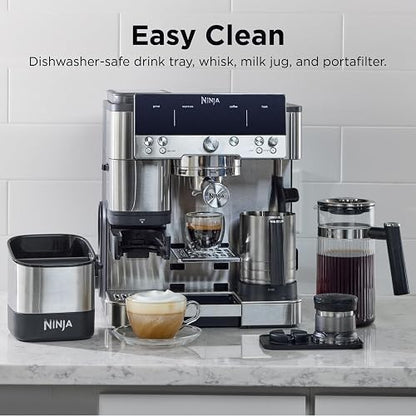 Ninja Luxe Café Premier 3-in-1 Espresso Machine, Drip Coffee, & Cold Brew | Built-in Grinder, Hands-Free Milk Frother, and Assisted Tamper for Cappuccinos & Lattes, Stainless Steel, ES601