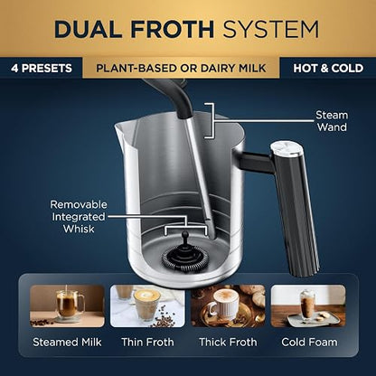 Ninja Luxe Café Premier 3-in-1 Espresso Machine, Drip Coffee, & Cold Brew | Built-in Grinder, Hands-Free Milk Frother, and Assisted Tamper for Cappuccinos & Lattes, Stainless Steel, ES601