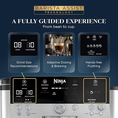 Ninja Luxe Café Premier 3-in-1 Espresso Machine, Drip Coffee, & Cold Brew | Built-in Grinder, Hands-Free Milk Frother, and Assisted Tamper for Cappuccinos & Lattes, Stainless Steel, ES601