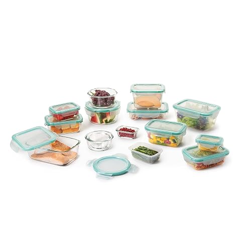 OXO Good Grips 30-Piece Plastic and Glass Food Storage Container Set - Teal | Assorted Sizes, Airtight Food Storage Containers, Ideal for Leftovers & Meal Prep, Microwave, Freezer & Dishwasher Safe