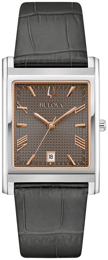 Bulova Men's Classic Sutton 3-Hand Calendar Quartz Leather Strap, Patterned Dial, Sapphire Crystal, 29 x 41mm