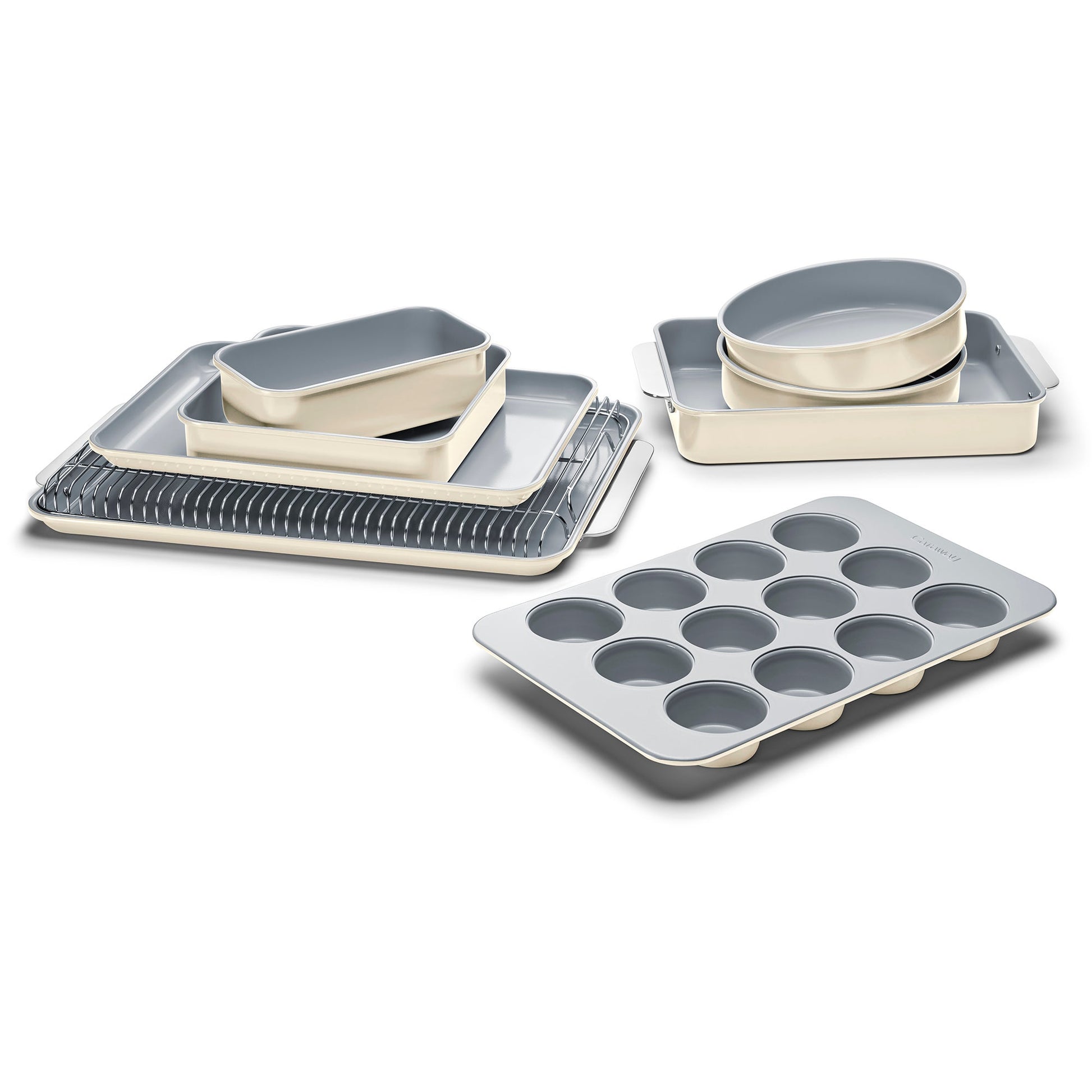 11pc Non-Toxic Nonstick Ceramic Mega Bakeware Set Cream
