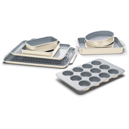 11pc Non-Toxic Nonstick Ceramic Mega Bakeware Set Cream