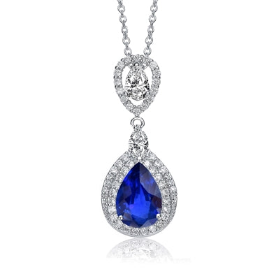 Rhodium CZ Sparkling Sapphire Necklace, Blue, 18"