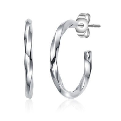 CZ Rhodium Classic Hoop Earrings, Clear