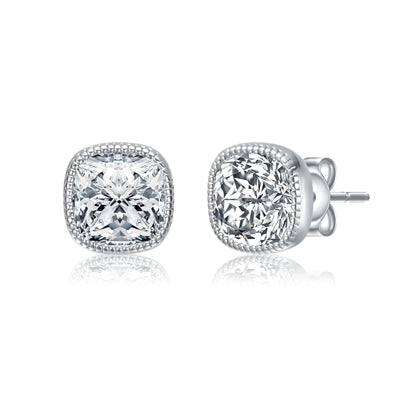 CZ Rhodium Square Stud Earrings, Clear