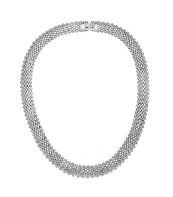 Rhodium CZ Statement Necklace, Clear, 16''