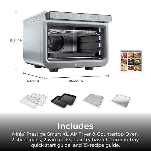 Ninja Prestige Smart XL Countertop Oven, 10-in-1, Stainless Steel, DT501 | Bakes 20 cookies, Fits 12 lb turkey, Air fry, bake, toast, pizza, reheat, 1800W