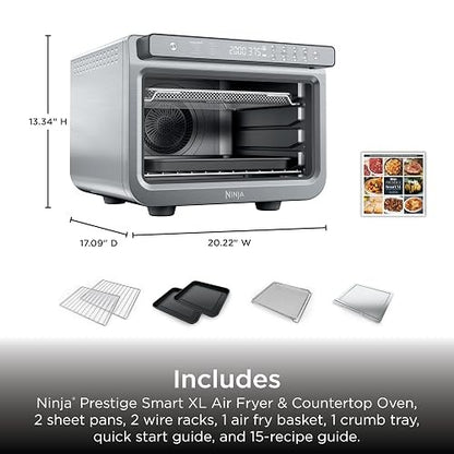 Ninja Prestige Smart XL Countertop Oven, 10-in-1, Stainless Steel, DT501 | Bakes 20 cookies, Fits 12 lb turkey, Air fry, bake, toast, pizza, reheat, 1800W