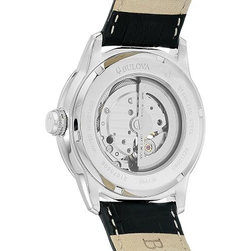 Bulova Men's Classic Sutton 4-Hand Automatic Watch, 24-Hour Sub Dial, Open Aperture, Self-Winding, Exhibition Caseback, Double Curved Mineral Crystal, Luminous Hands, 42mm