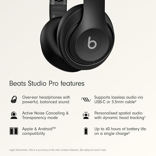 Beats Studio Pro Premium Wireless Over-Ear Headphones- Up to 40-Hour Battery Life, Active Noise Cancelling, Great for Travel & Commuting, USB-C Lossless Audio, Apple & Android Compatible