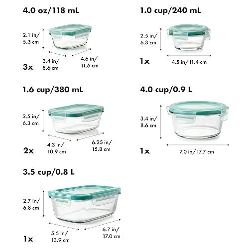 OXO Good Grips 16 Piece Glass Smart Seal Airtight Everyday Container Set & Good Grips 4-Piece Smart Seal Leakproof Mini Glass Container Set