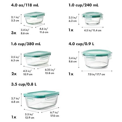 OXO Good Grips 16 Piece Glass Smart Seal Airtight Everyday Container Set & Good Grips 4-Piece Smart Seal Leakproof Mini Glass Container Set