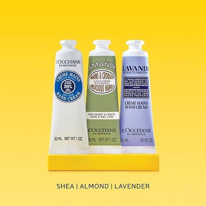L'Occitane Hand Cream Classics 3-Piece Gift Set, Travel-Sized, Vegan Care | Moisturizing trio nourishes dry hands, nails & cuticles, softening daily use, skincare, gift set, ritual, essential, minis