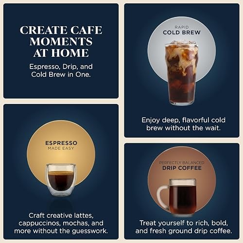 Ninja Luxe Café Premier 3-in-1 Espresso Machine, Drip Coffee, & Cold Brew | Built-in Grinder, Hands-Free Milk Frother, and Assisted Tamper for Cappuccinos & Lattes, Stainless Steel, ES601