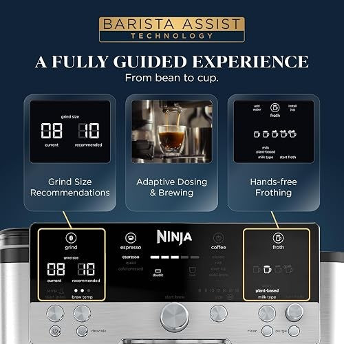 Ninja Luxe Café Premier 3-in-1 Espresso Machine, Drip Coffee, & Cold Brew | Built-in Grinder, Hands-Free Milk Frother, and Assisted Tamper for Cappuccinos & Lattes, Stainless Steel, ES601