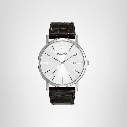 Bulova Men's Classic 3-Hand Calendar Date Quartz Leather Strap Watch, Buckle, 37mm