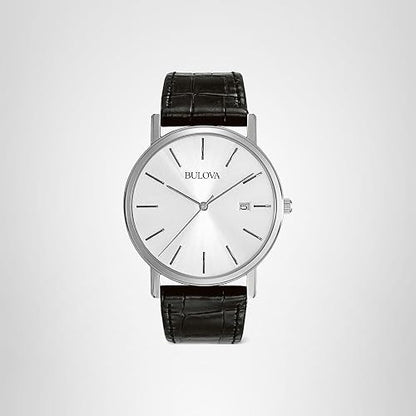 Bulova Men's Classic 3-Hand Calendar Date Quartz Leather Strap Watch, Buckle, 37mm