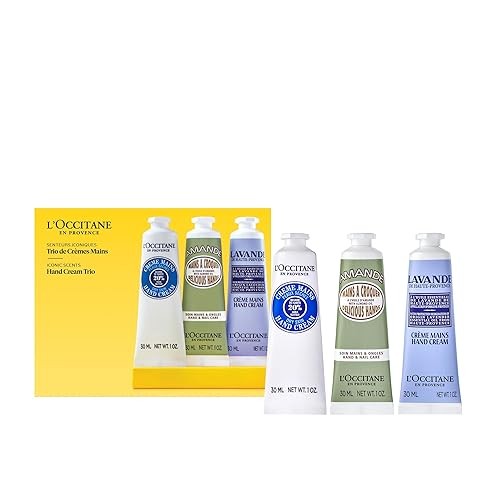 L'Occitane Hand Cream Classics 3-Piece Gift Set, Travel-Sized, Vegan Care | Moisturizing trio nourishes dry hands, nails & cuticles, softening daily use, skincare, gift set, ritual, essential, minis