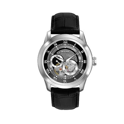 Bulova Men's Classic Sutton 4-Hand Automatic Watch, 24-Hour Sub Dial, Open Aperture, Self-Winding, Exhibition Caseback, Double Curved Mineral Crystal, Luminous Hands, 42mm