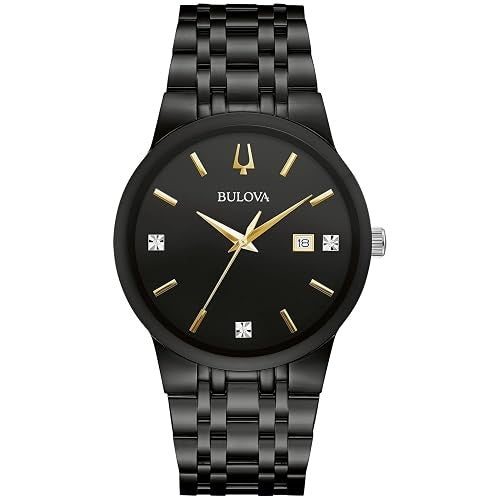 Bulova Men's Modern Tone Stainless Steel 3-Hand Calendar Date Quartz Watch, Diamond Dial