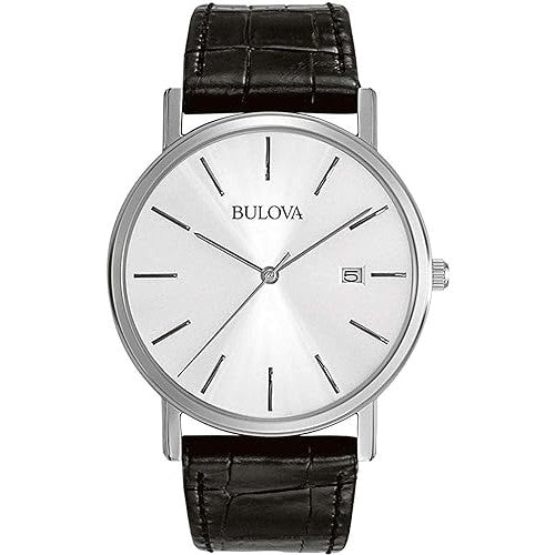 Bulova Men's Classic 3-Hand Calendar Date Quartz Leather Strap Watch, Buckle, 37mm
