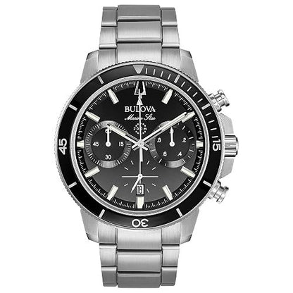 Bulova Men's Marine Star Series C Stainless Steel 6-Hand Chronograph Quartz Watch, Black Dial Style: 96B272