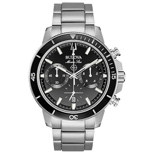Bulova Men's Marine Star Series C Stainless Steel 6-Hand Chronograph Quartz Watch, Black Dial Style: 96B272