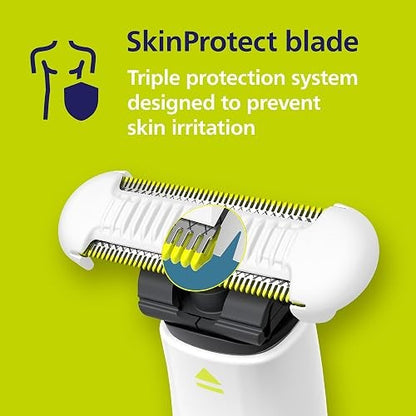 Philips Norelco OneBlade Intimate Trimmer and Shaver with Skin Protection | SkinProtect Blade, Designed for Pubic Grooming, 100% Showerproof, 30-Min Runtime, Includes Body Comb, QP1924/70