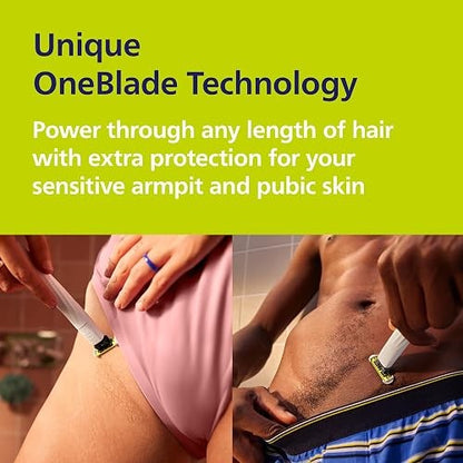 Philips Norelco OneBlade Intimate Trimmer and Shaver with Skin Protection | SkinProtect Blade, Designed for Pubic Grooming, 100% Showerproof, 30-Min Runtime, Includes Body Comb, QP1924/70