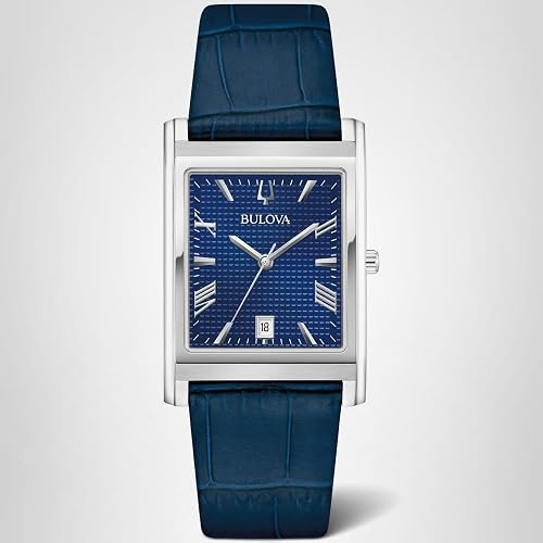 Bulova Men's Classic Sutton 3-Hand Calendar Quartz Leather Strap, Patterned Dial, Sapphire Crystal, 29 x 41mm