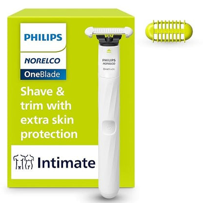 Philips Norelco OneBlade Intimate Trimmer and Shaver with Skin Protection | SkinProtect Blade, Designed for Pubic Grooming, 100% Showerproof, 30-Min Runtime, Includes Body Comb, QP1924/70